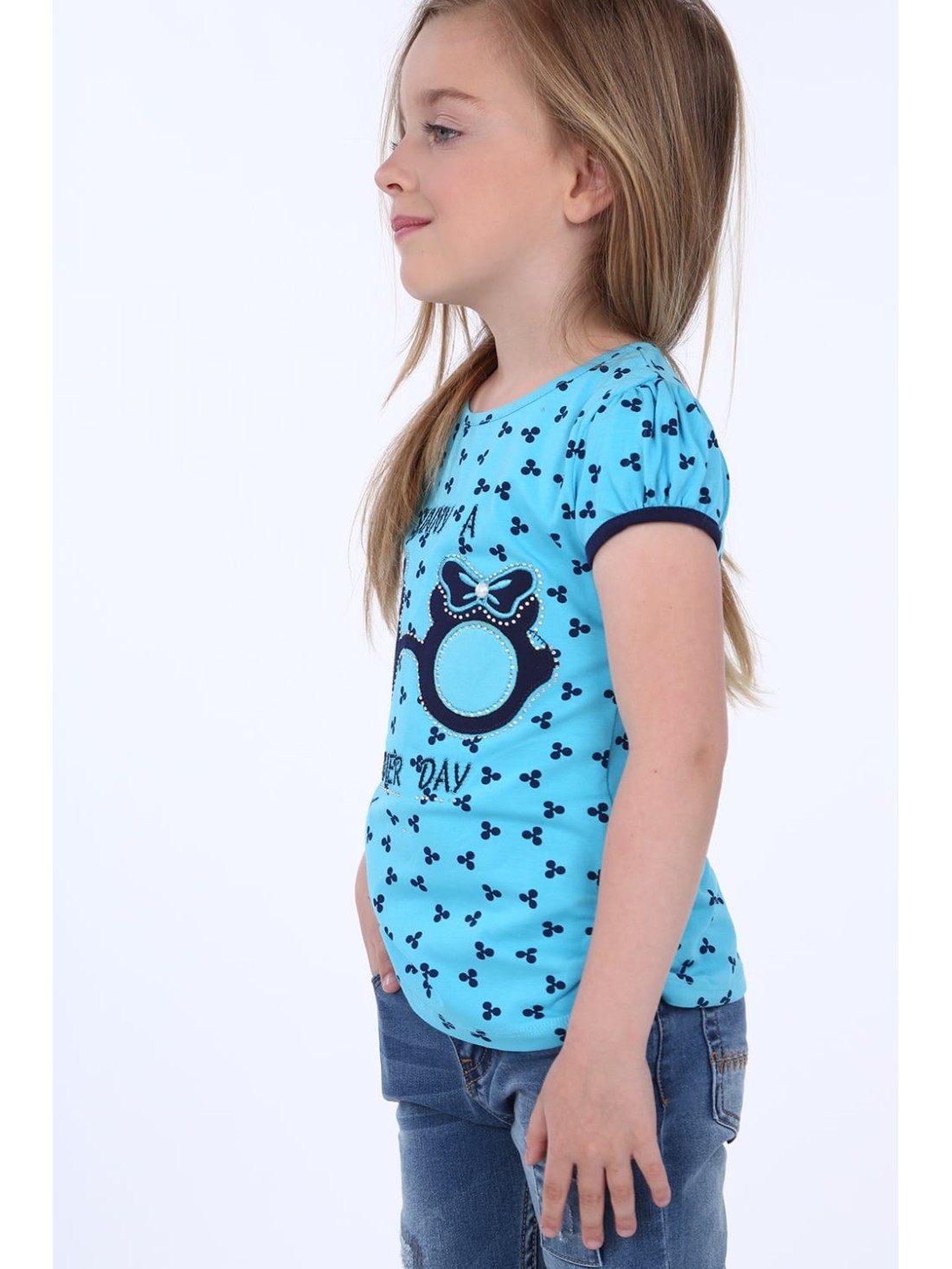 Girls\' blue patterned blouse NDZ8197 - Online store - Boutique